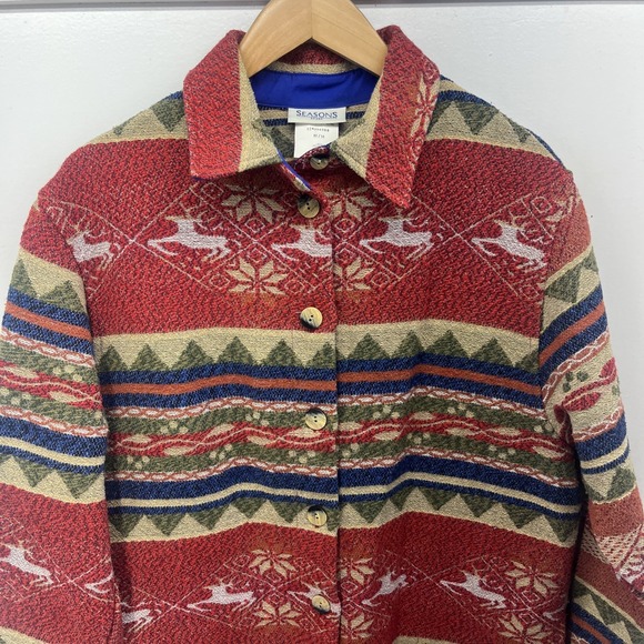 Medium Jackets & Blazers - Vintage 90's Tapestry Woven Knit Jacket Wool Blend Western Deer Womens Medium